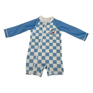 Disney Mickey Mouse Checkered Surfing Rash Guard Swimsuit 9M